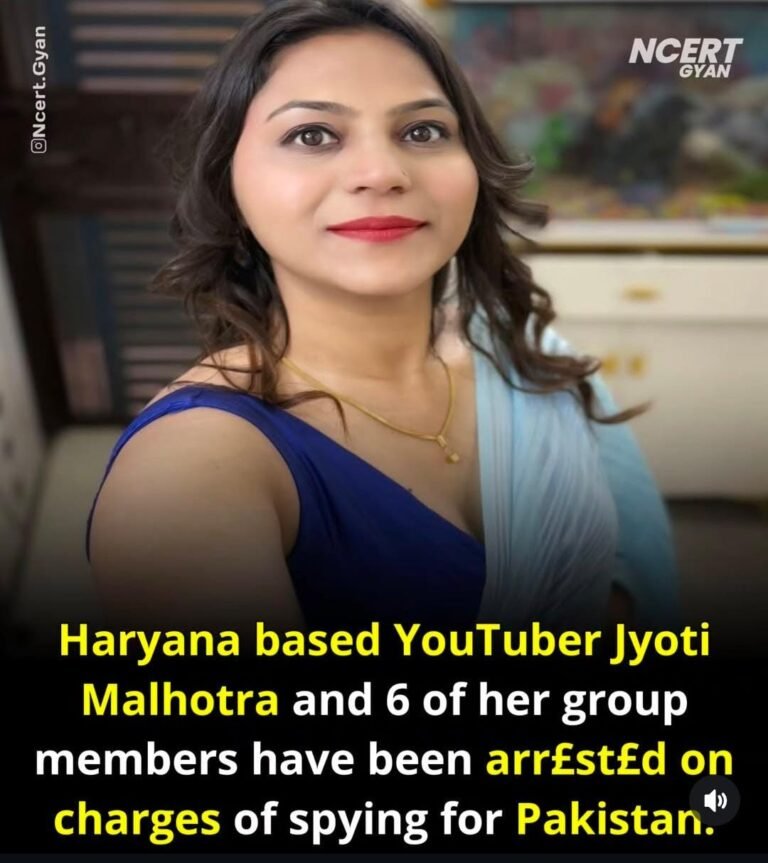 Portrait of Haryana-based YouTuber Jyoti Malhotra, who has been arrested along with six associates on charges of spying for Pakistan.